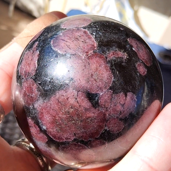 Vibrant Garnet & Astrophyllite Sphere - Picture 1 of 16